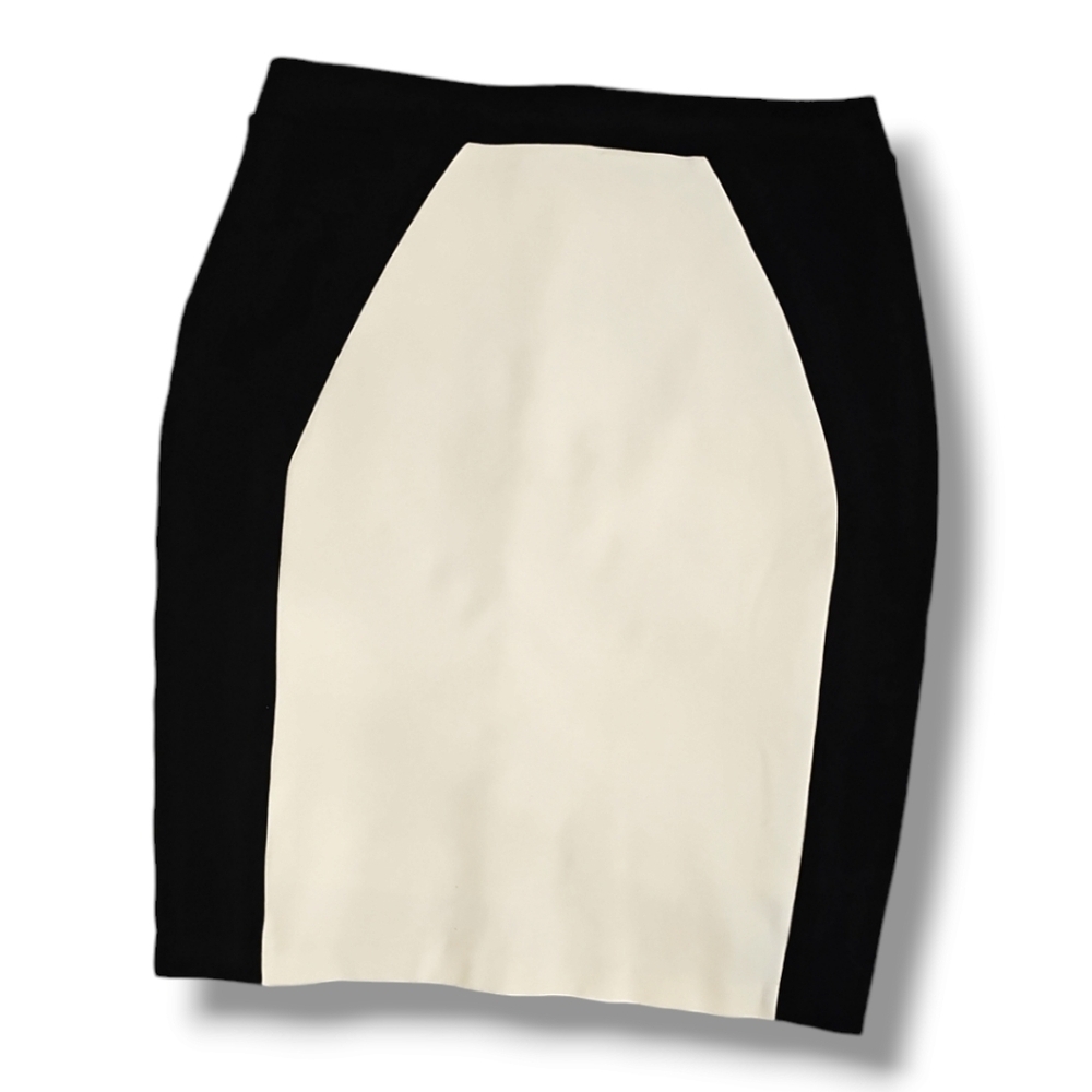Mango Suit Black And Cream Colorblock Pencil Skirt - Size Small